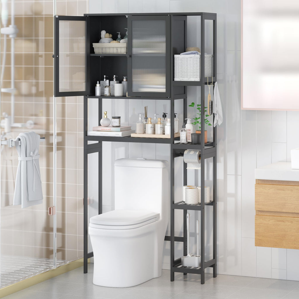 Black Over the Toilet Storage Cabinet with Adjustable Shelves X731562