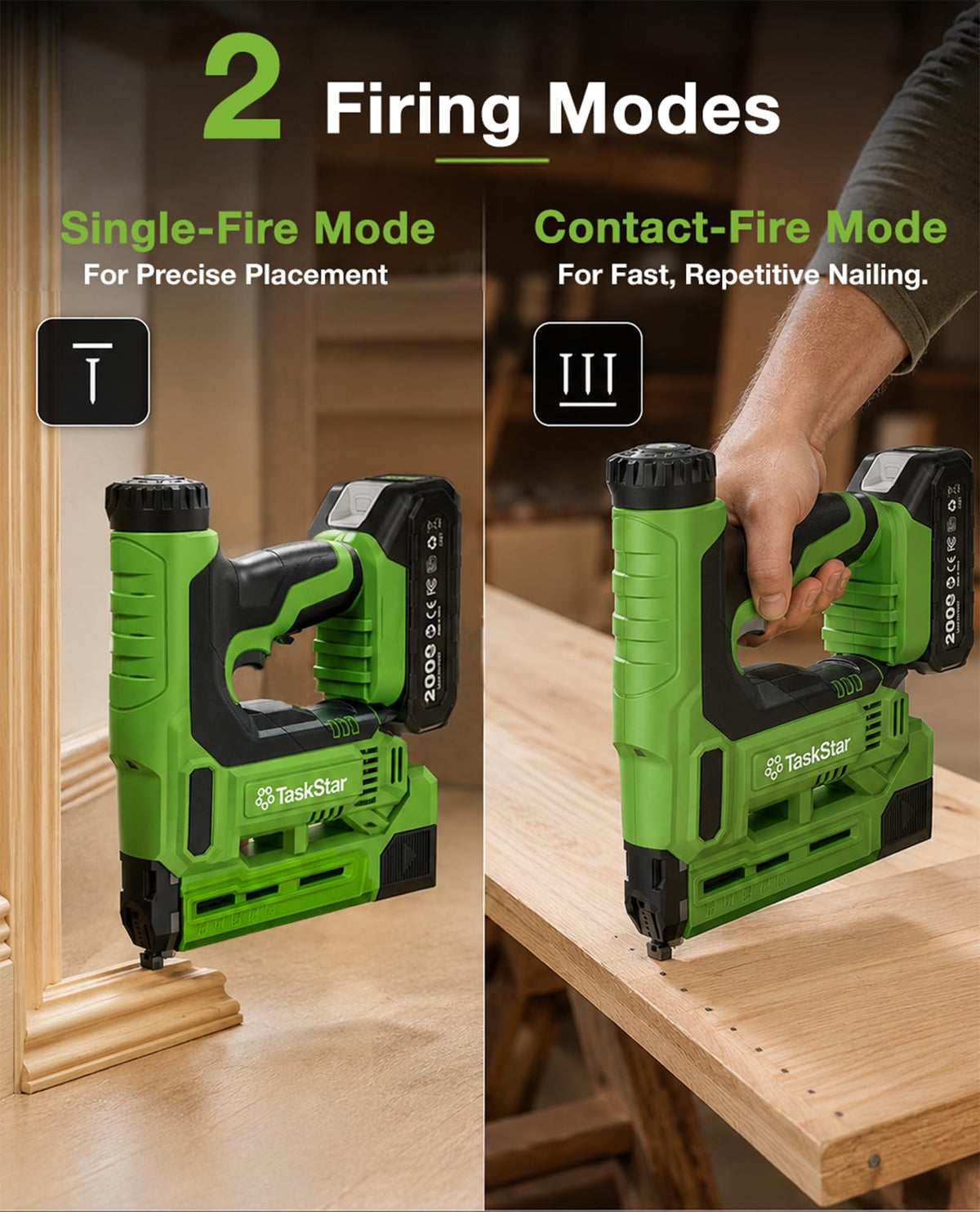 18-Gauge Cordless Brad Nailer 20V 2-in-1 Electric Nail Gun with 2 Batteries W763