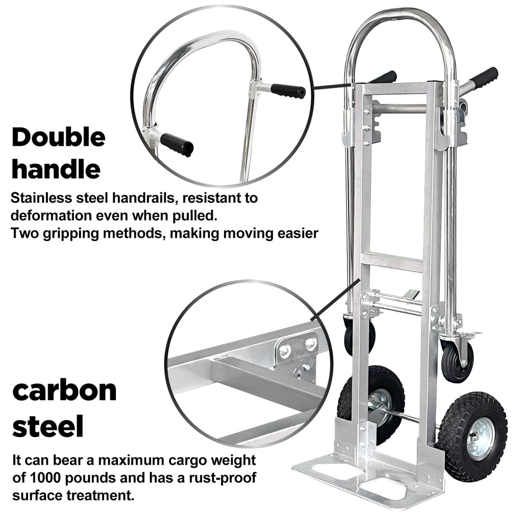 Convertible Hand Truck Dolly Cart with 4 Wheels 1000 Lbs M7415