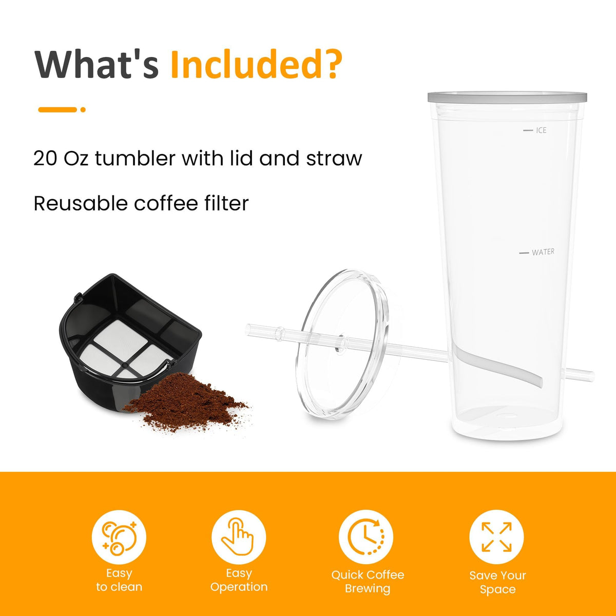 Cold Brew Coffee Maker with Reusable Filter and Insulated Pitcher, 20 Oz Black Q4178