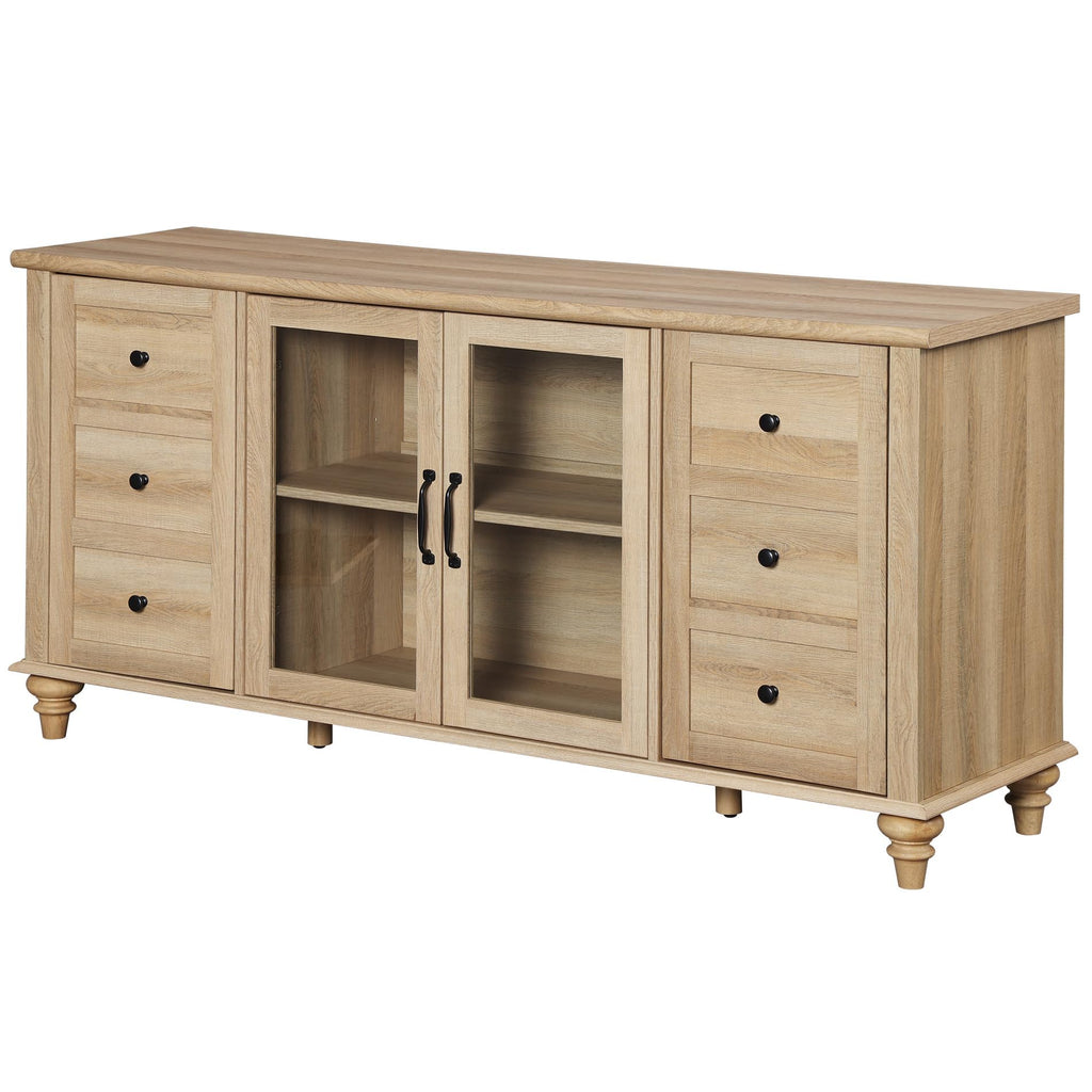 Wood TV Stand for 65 Inch TV with Glass Door S398