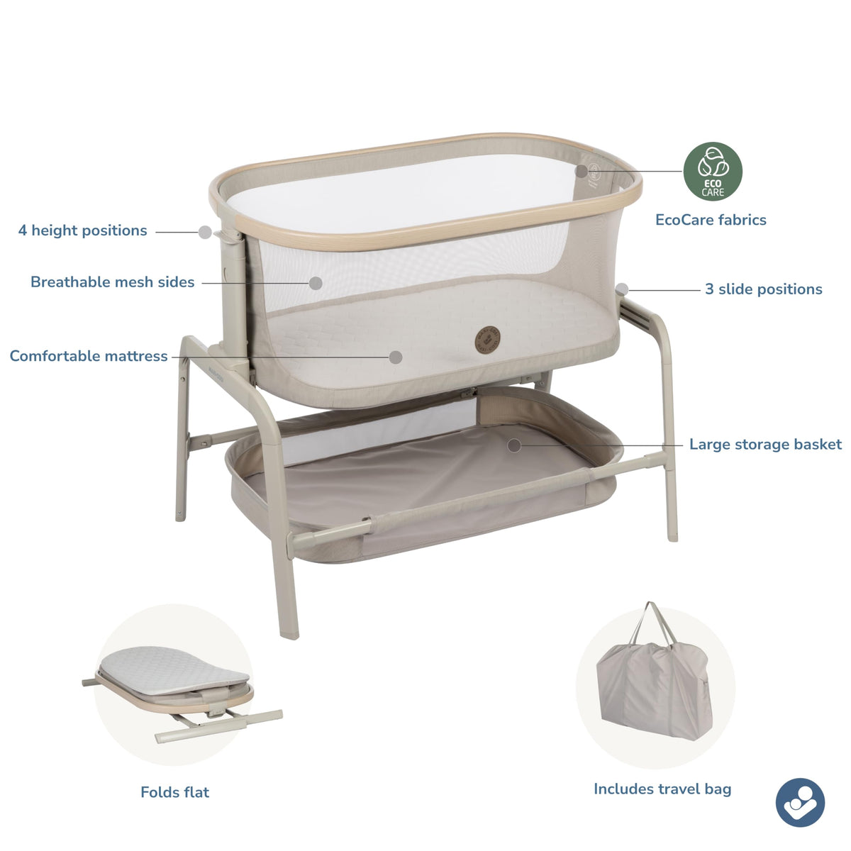 Baby Bassinet Bedside Sleeper with Storage Basket M68188