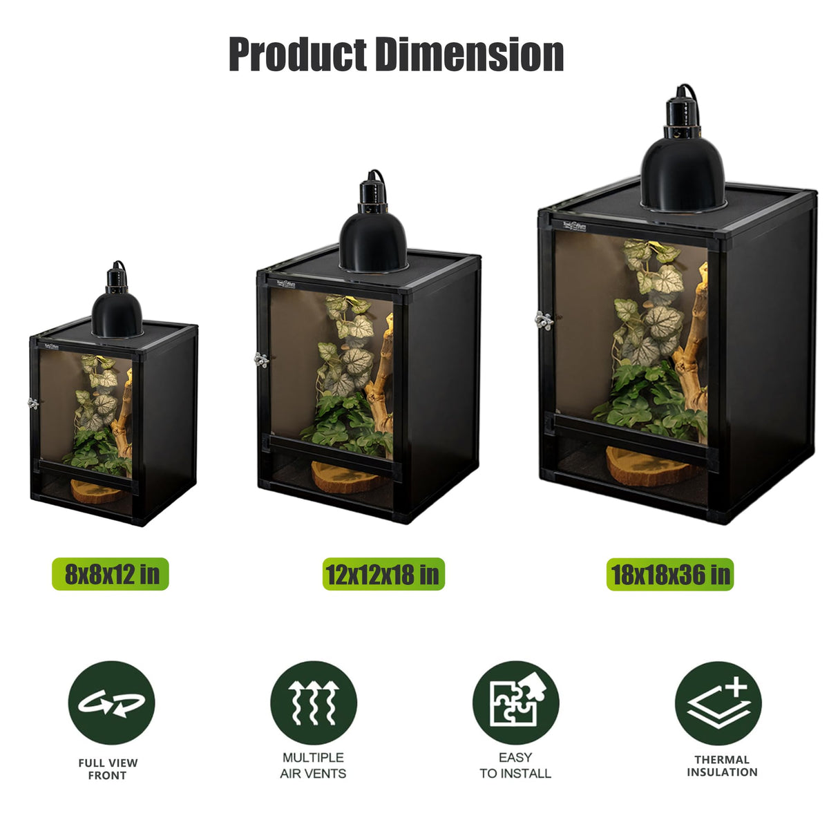 12"x12"x18" PVC Reptile Terrarium with Screen & Acrylic Doors O16953