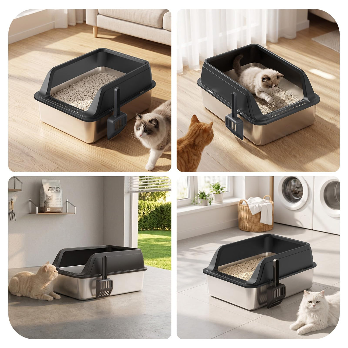 Stainless Steel High Sided Litter Box with Lid Z69047