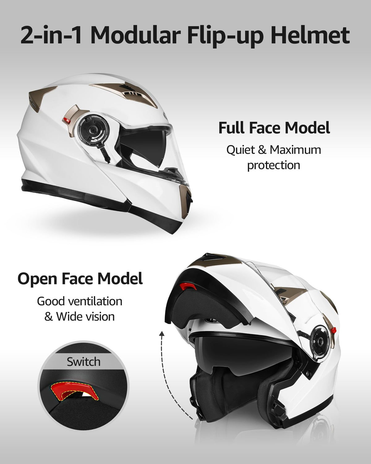 Modular Full Face Motorcycle Helmet with Sun Visor H9242