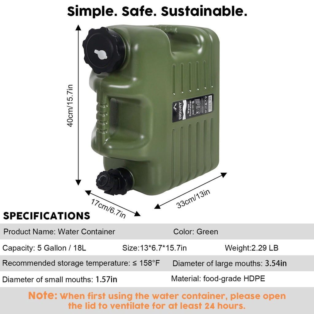 5 Gallon BPA Free Water Jug with Spigot Green J302