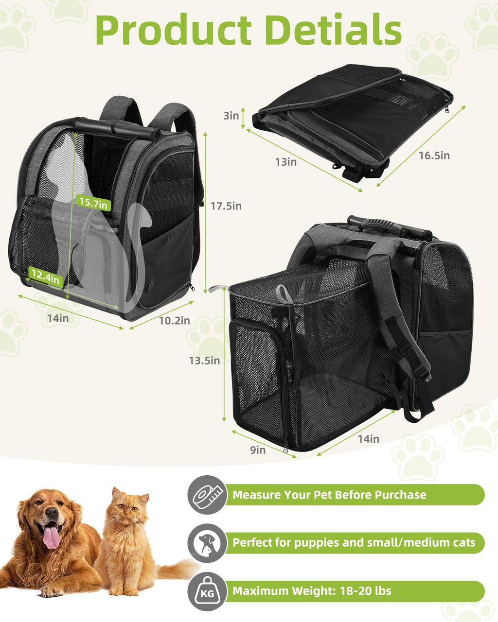 Expandable Breathable Mesh Cat Dog Carrier Backpack R6959