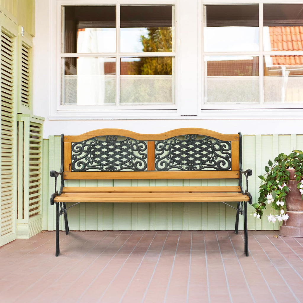 Cast Iron Teak Outdoor Bench 3-Seater Y2633