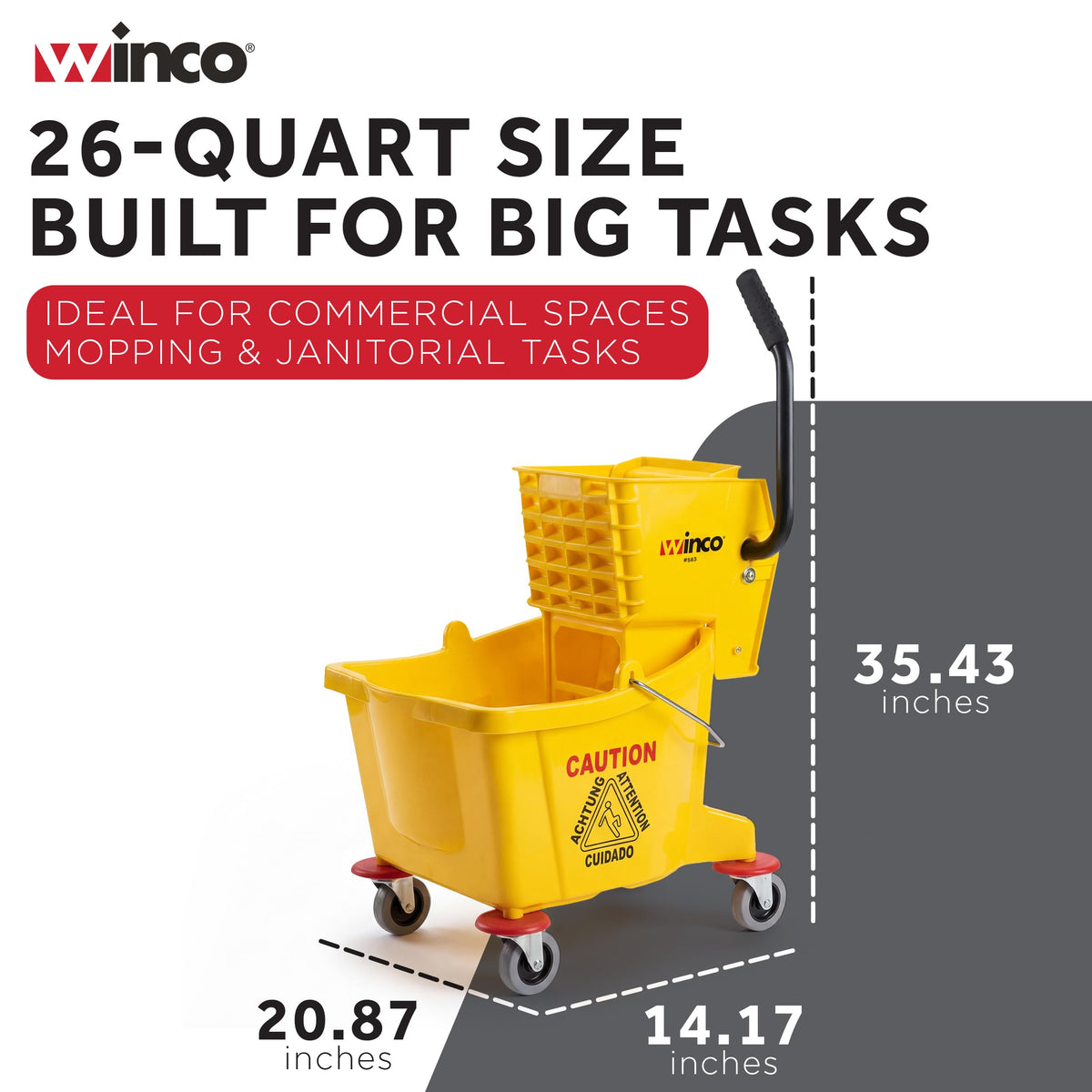 26 qt Yellow Plastic Mop Bucket on Wheels Q51427