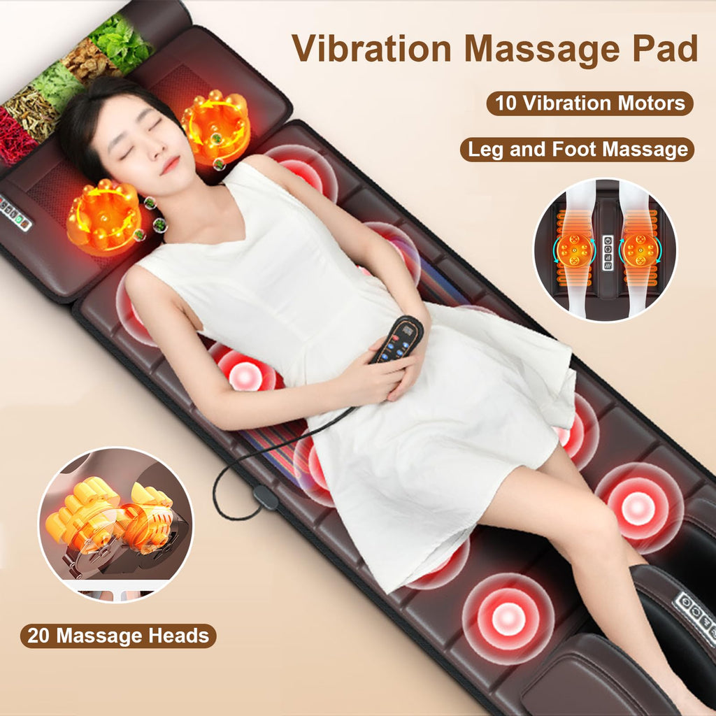 Brown Full Body Heating Massage Mat with Detachable Neck and Leg Massagers P90510