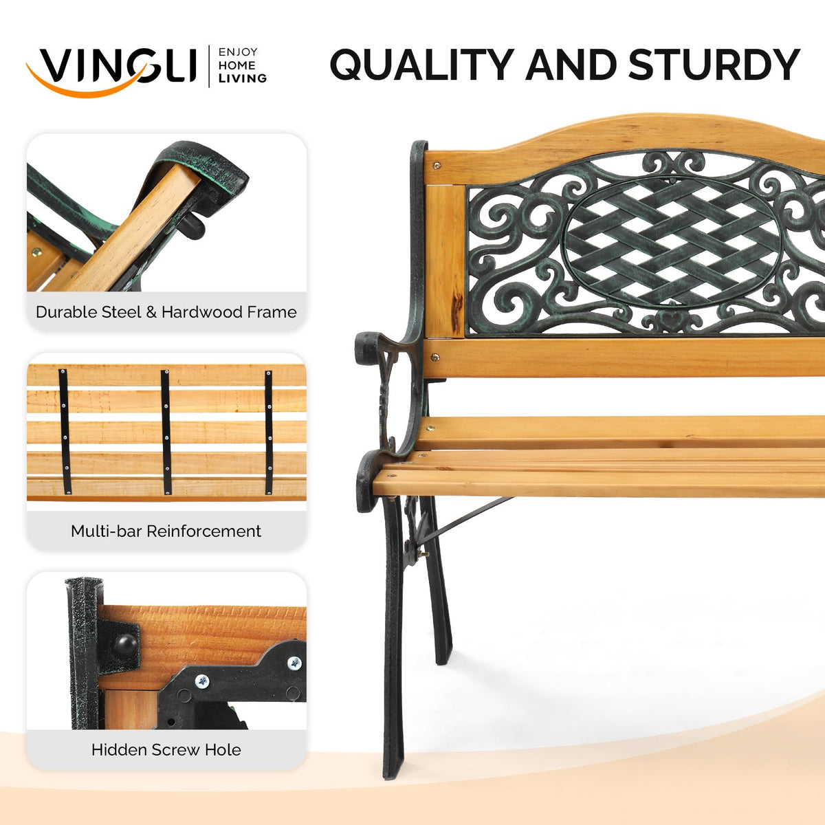 Cast Iron Teak Outdoor Bench 3-Seater Y2633