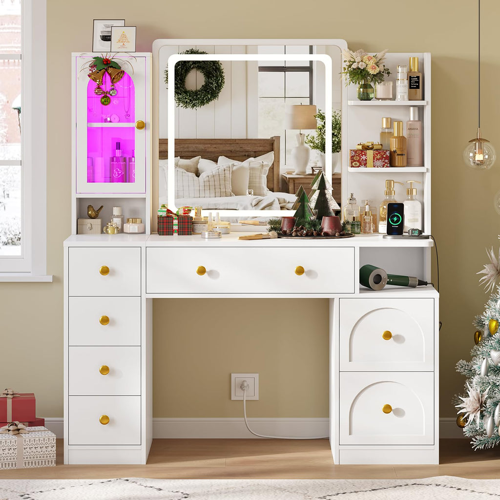 White Vanity Desk with Mirror and LED Lights P59791
