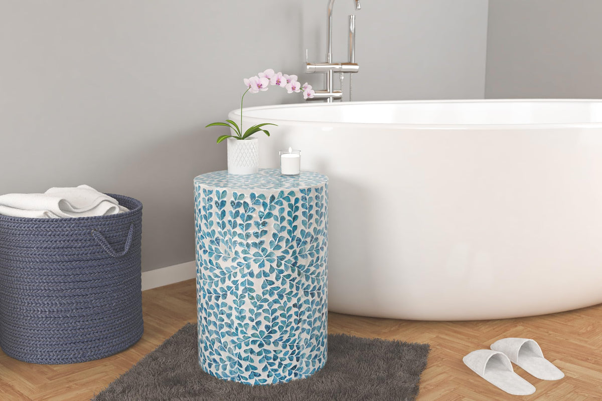Mother of Pearl Inlaid Cylinder Drum End Table N869