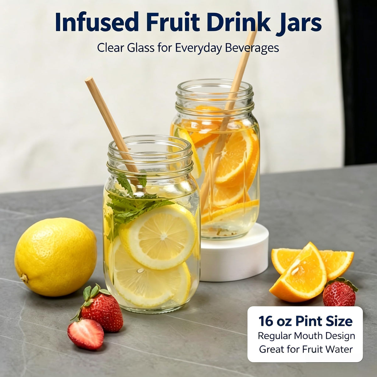 16 oz Regular Mouth Clear Glass Mason Jars 12-Pack with Airtight Lids and Bands O564
