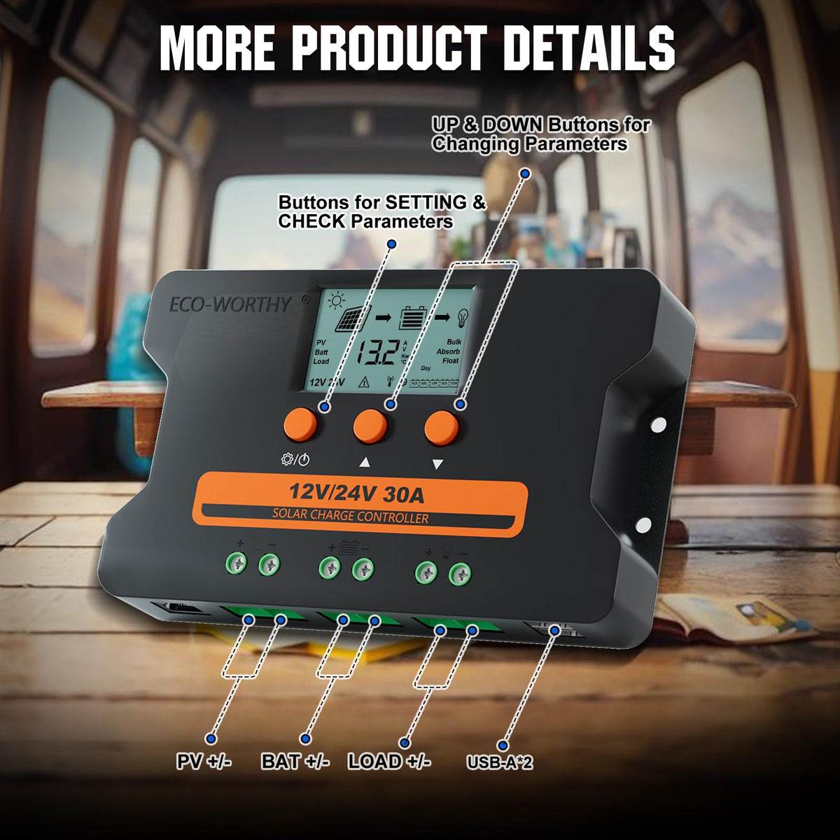 30A Solar Charge Controller Dual USB Port Auto 12V/24V PWM L41922