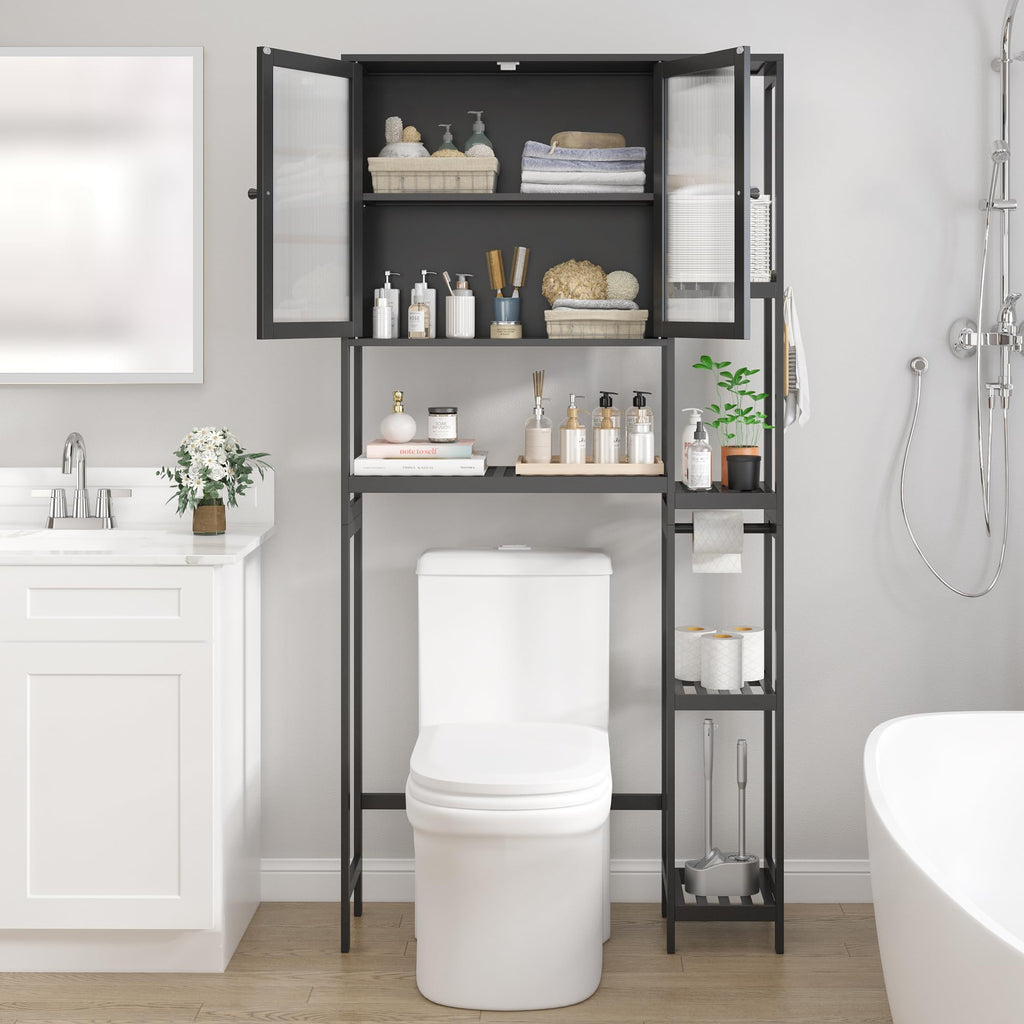 Black Over the Toilet Storage Cabinet with Adjustable Shelves X731562