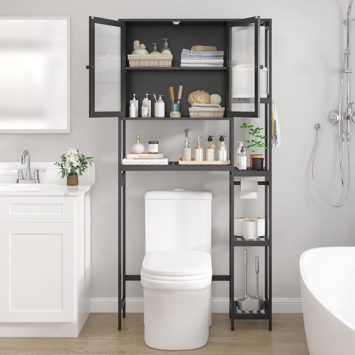 Black Over the Toilet Storage Cabinet with Adjustable Shelves X731562
