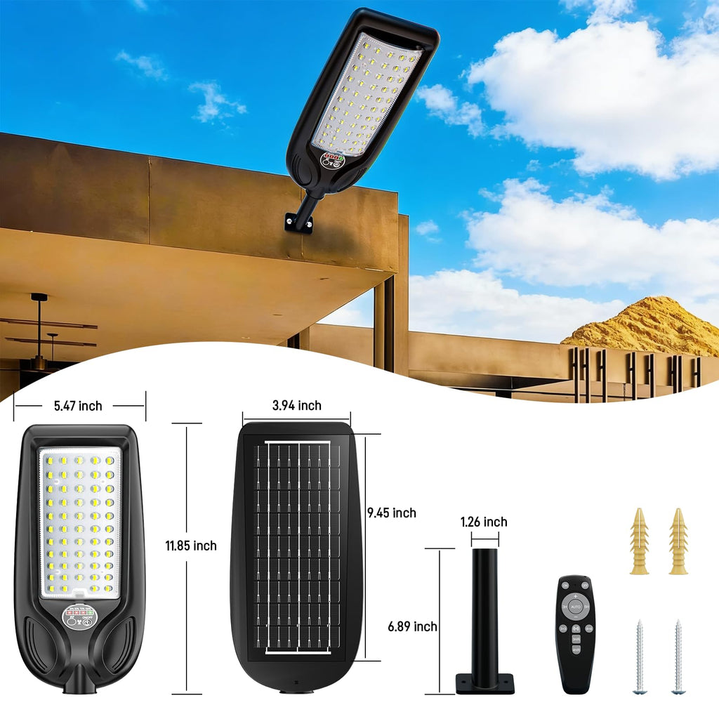 Solar Street Lights Outdoor with Remote Control, Motion Sensor, 6500K Dusk to Dawn, Waterproof Security Light F6153