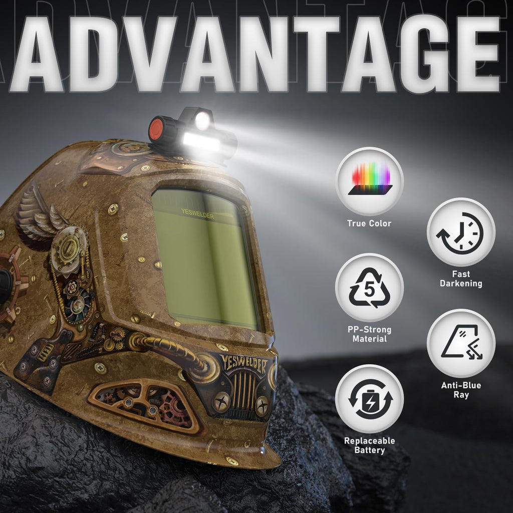 Auto-Darkening Welding Helmet with USB LED Work Light A96462
