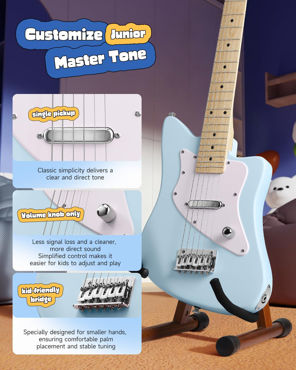 30 Inch Kids Electric Guitar Beginner Kit Blue J88025
