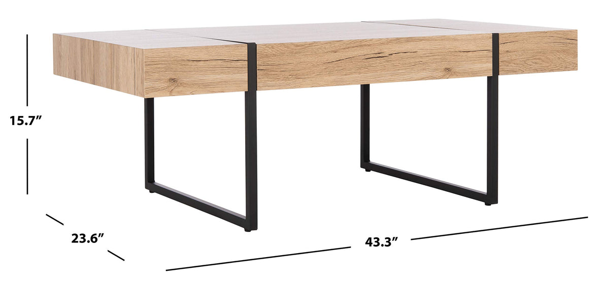 Rectangular Wood Top Black Metal Base Coffee Table P82001