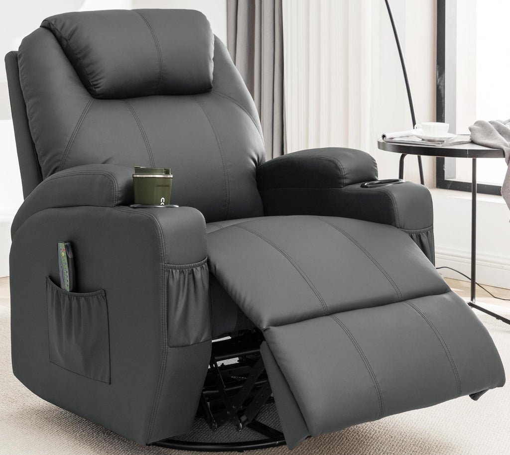Massage Heat 360° Swivel Rocking Recliner Chair with Remote and Cup Holder I175