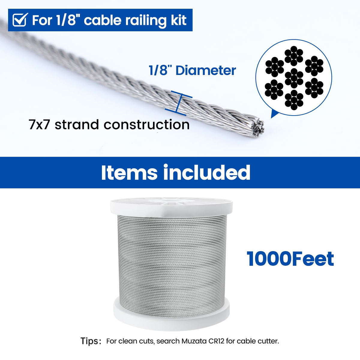 1/8" T316 Stainless Steel Cable Railing Wire Rope H63735