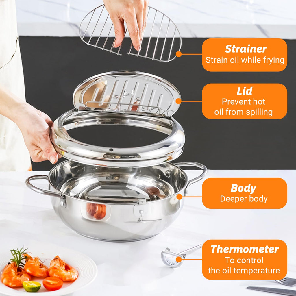 4.2L Stainless Steel Deep Fryer Pot with Thermometer F21514