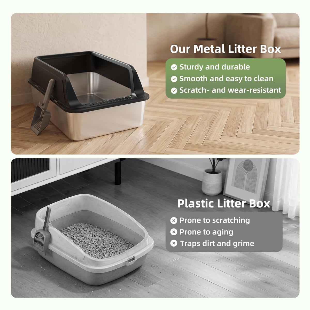 Stainless Steel High Sided Litter Box with Lid Z69047