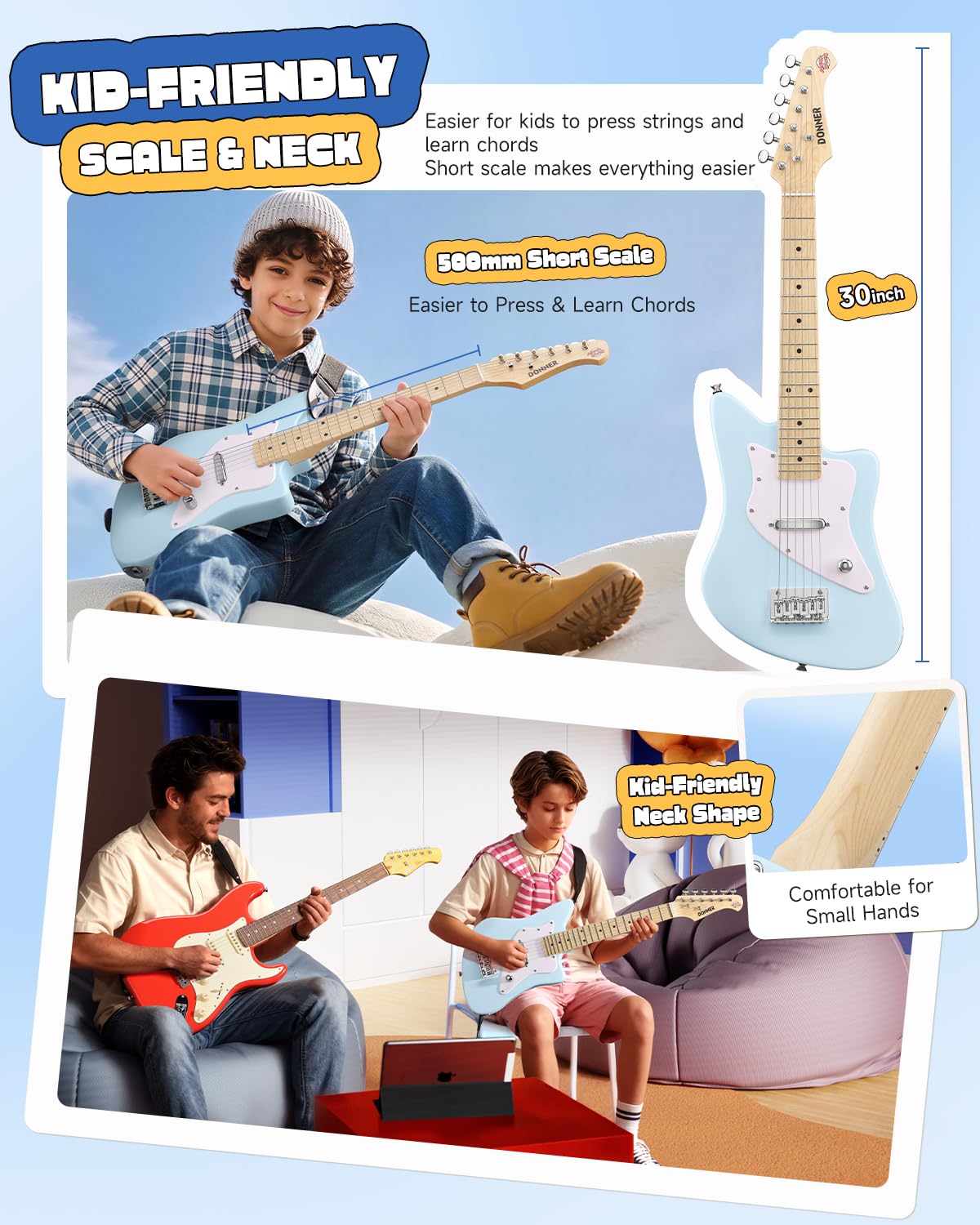 30 Inch Kids Electric Guitar Beginner Kit Blue J88025