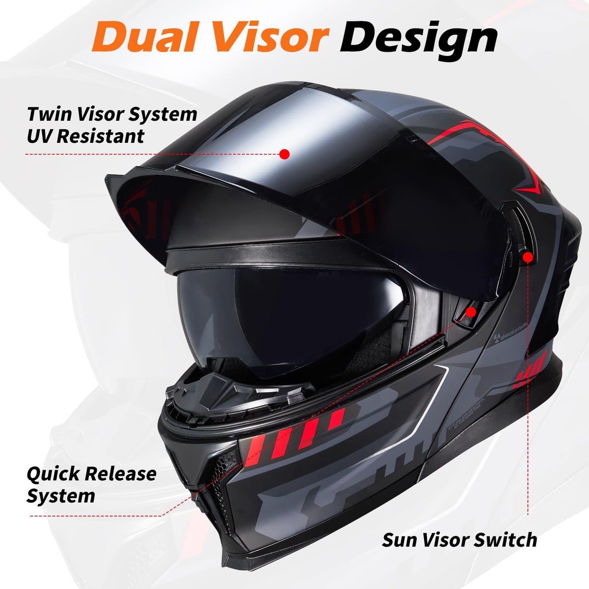 Dual Visor Flip up Modular Full Face Motorcycle Helmet F30363