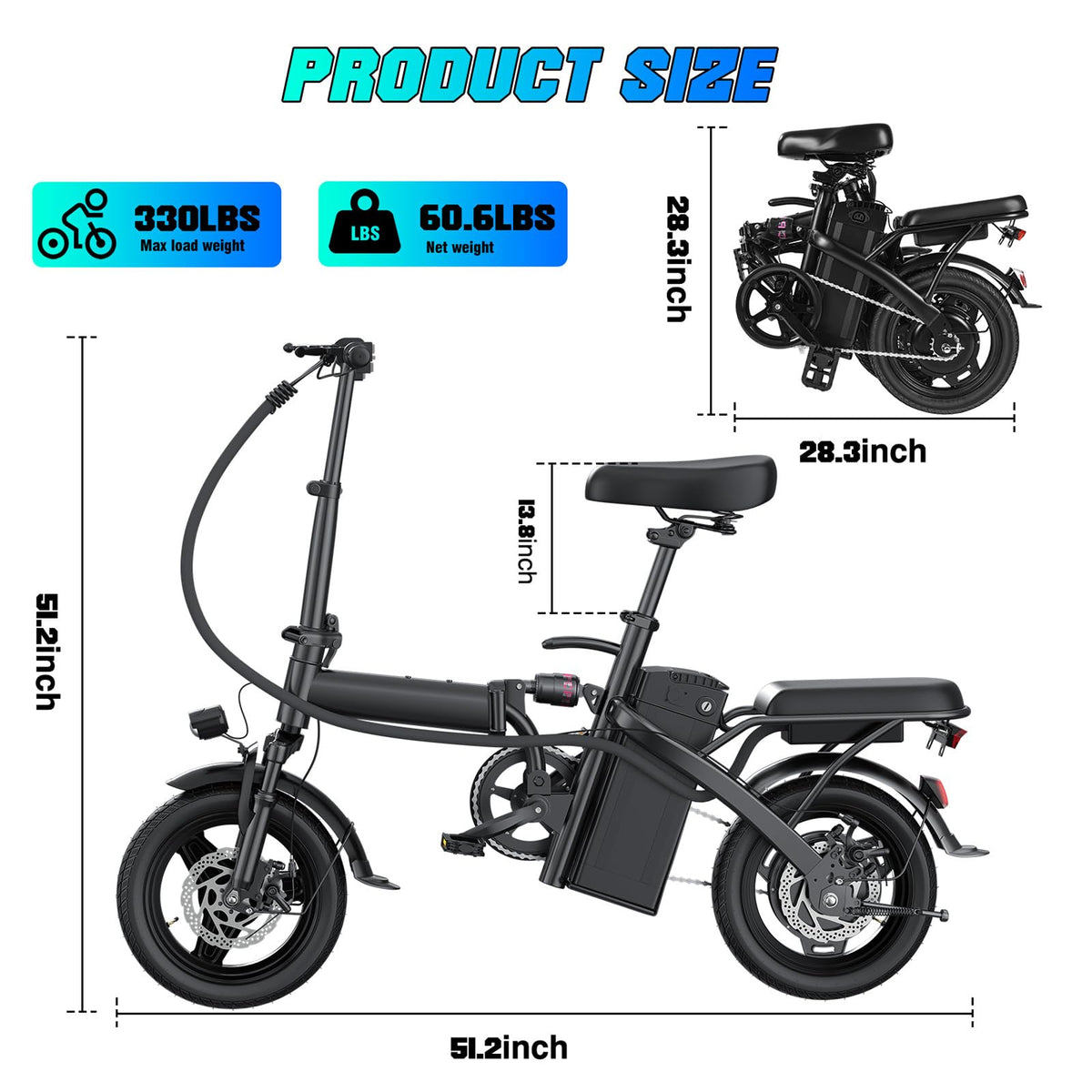 560W Motor 24MPH 32 Miles Range 48V 10Ah Battery 14" Foldable Electric Bike with Basket L630917