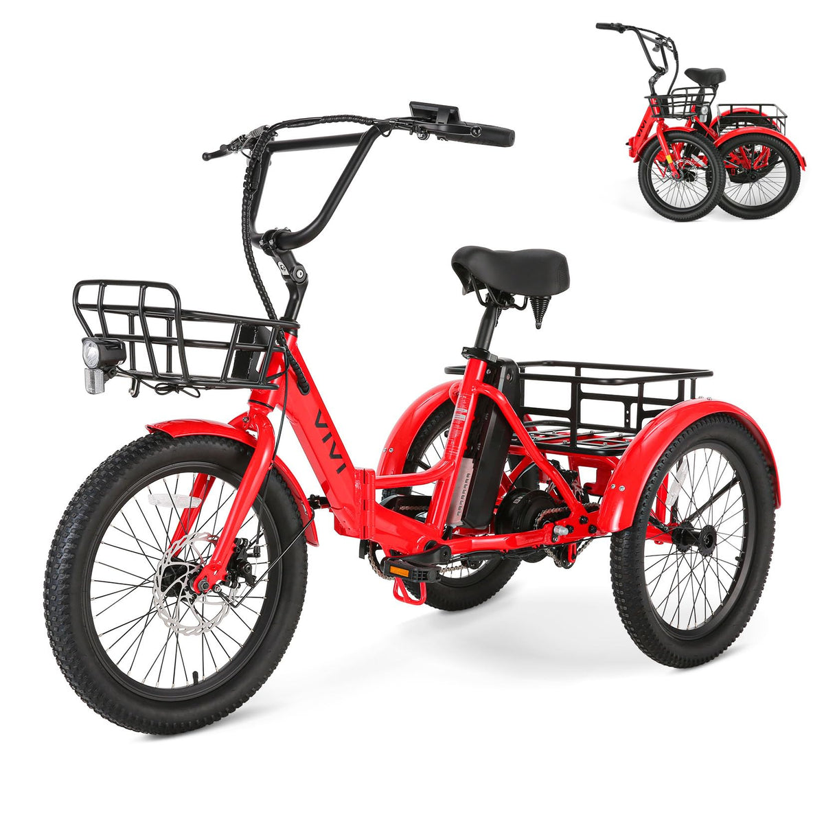 Electric Tricycle for Adults with Basket, Folding 3-Wheel Electric Bike with Removable Battery Y2759