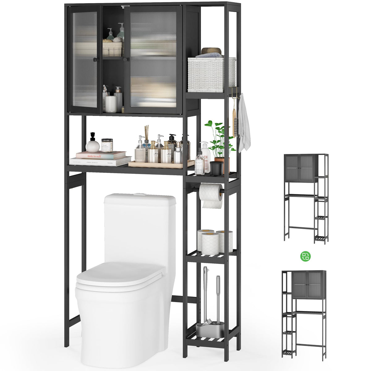Black Over the Toilet Storage Cabinet with Adjustable Shelves X731562