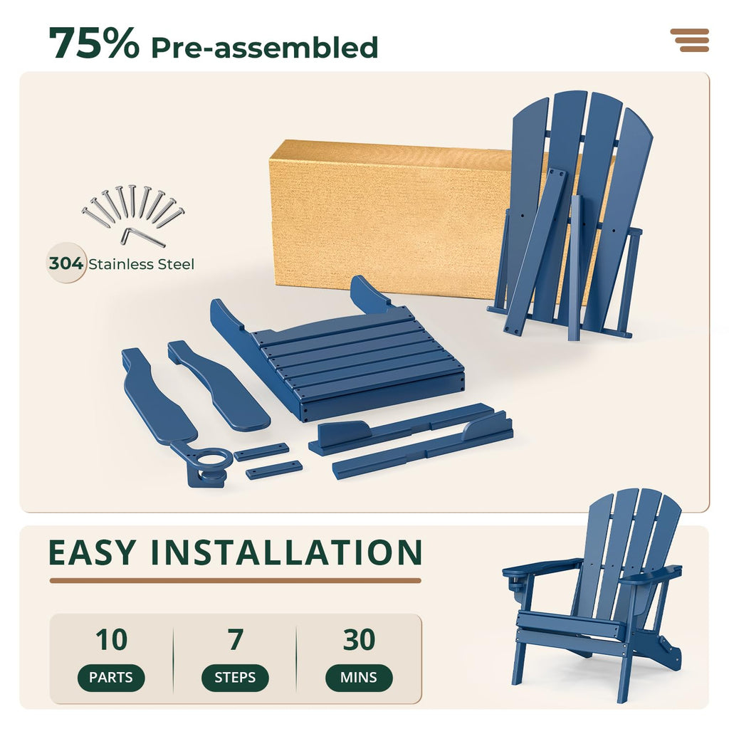 Folding Adirondack Chairs Set of 4 Blue HDPE Plastic V322