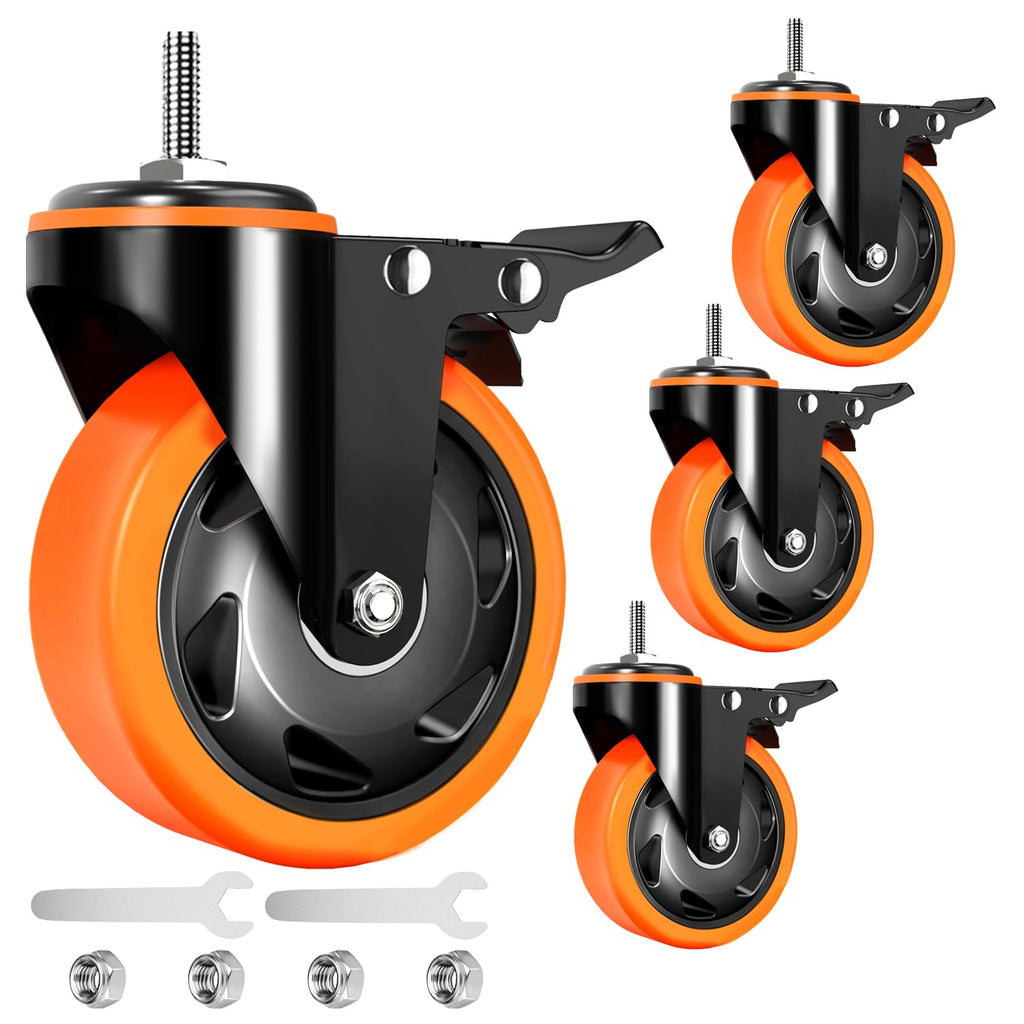 4 inch Threaded Stem Caster Wheels Set of 4 Heavy Duty Dual Locking O260238
