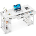 White 48" Computer Desk with Fabric Drawers and Storage Shelves Y4127