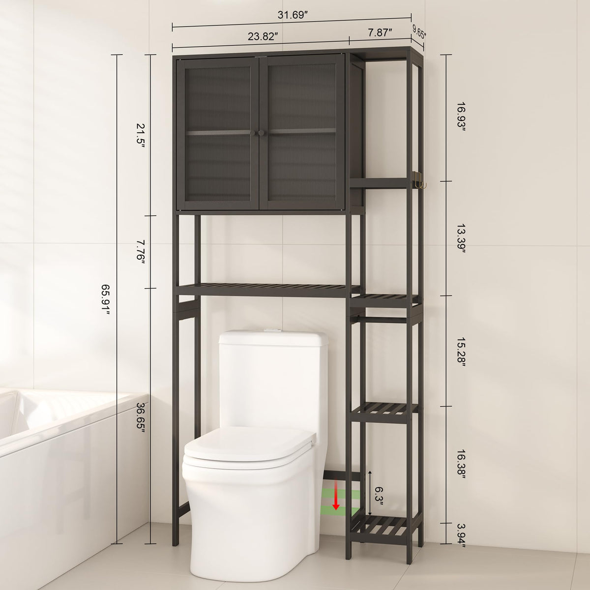 Black Over the Toilet Storage Cabinet with Adjustable Shelves X731562