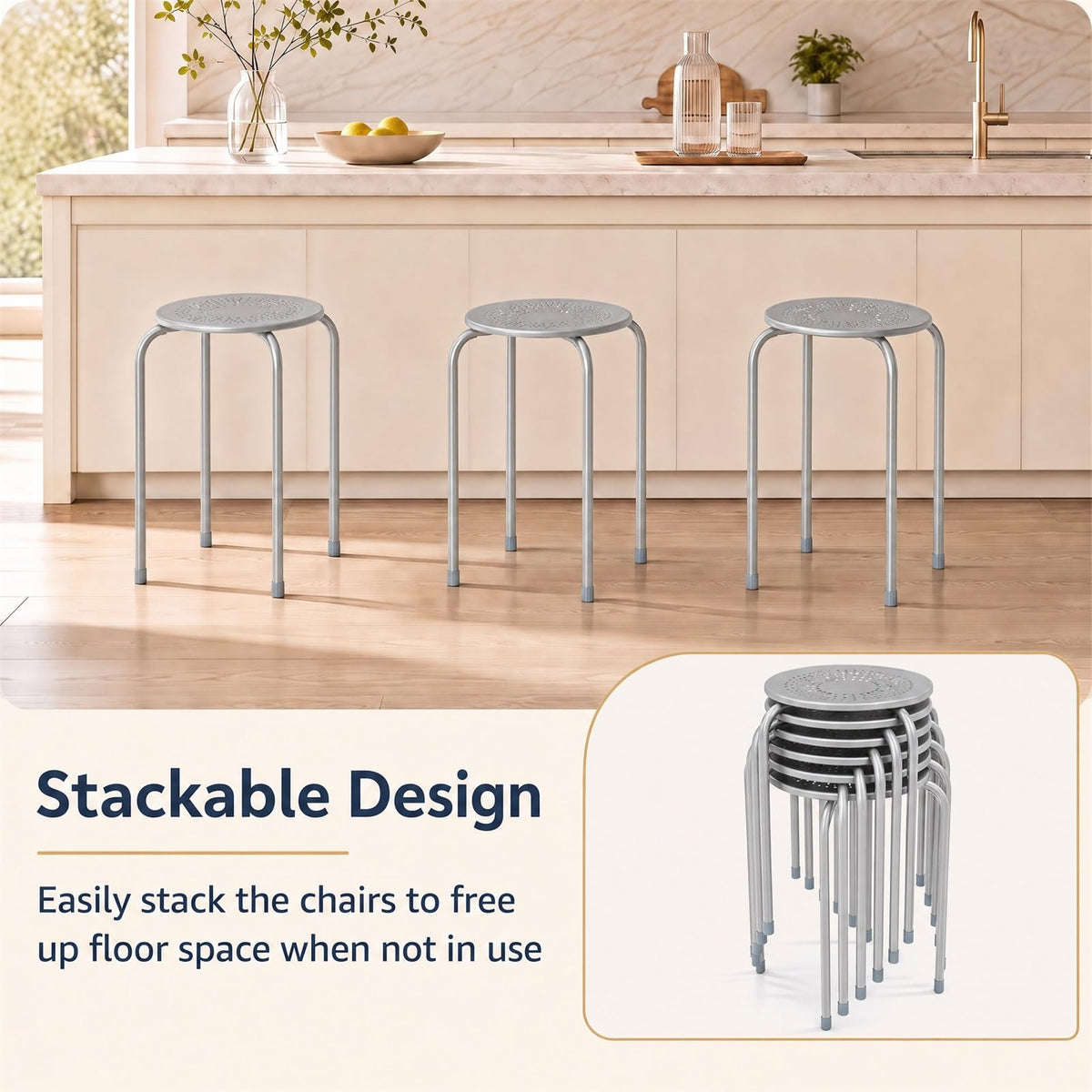 Grey Stackable School Stools 6-Pack V202