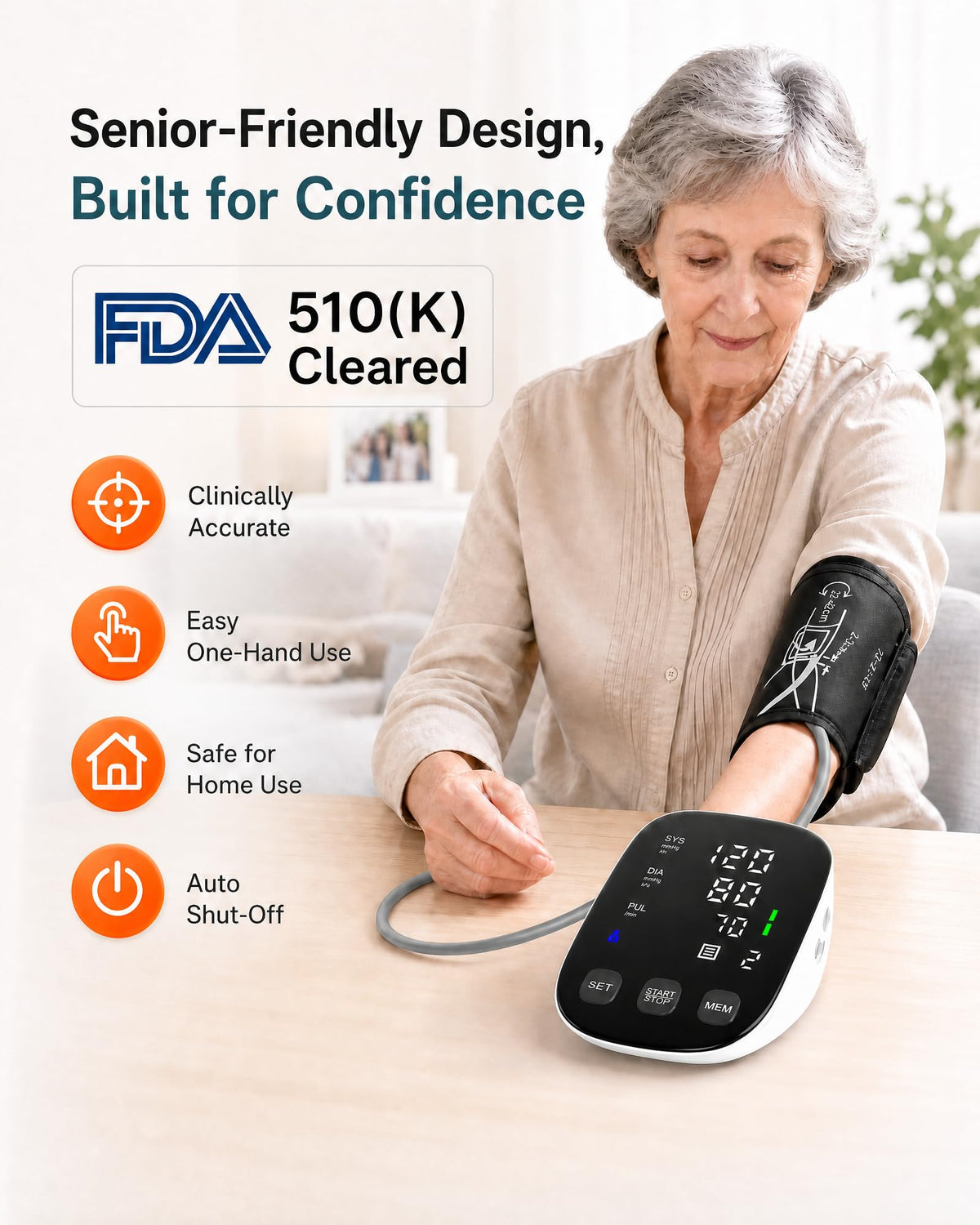 Upper Arm Blood Pressure Monitor with 22-42cm Cuff T33213