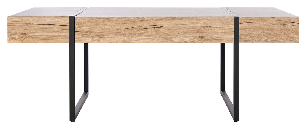 Rectangular Wood Top Black Metal Base Coffee Table P82001