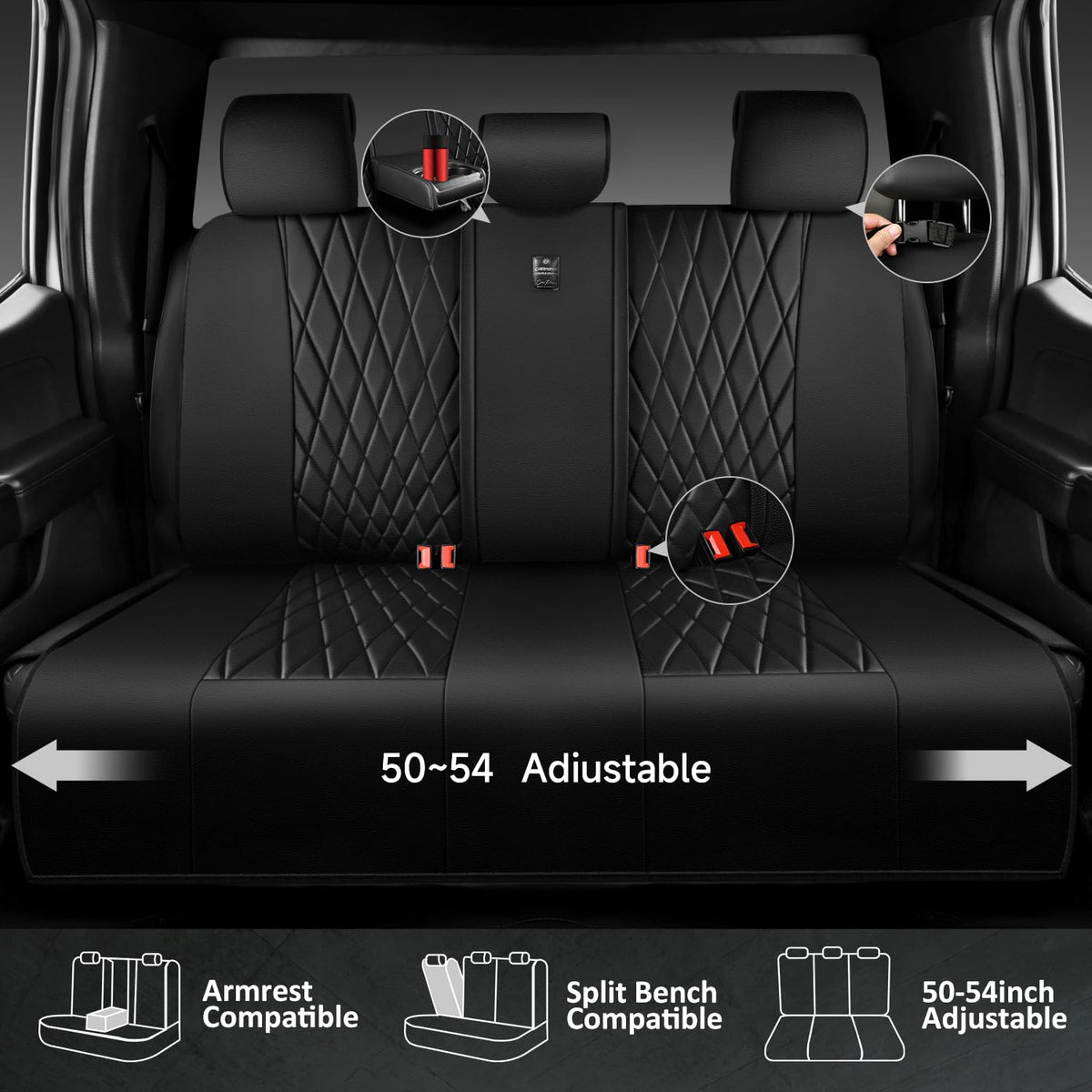 5 Seats Faux Leather Seat Covers Full Set Pure Black A3655
