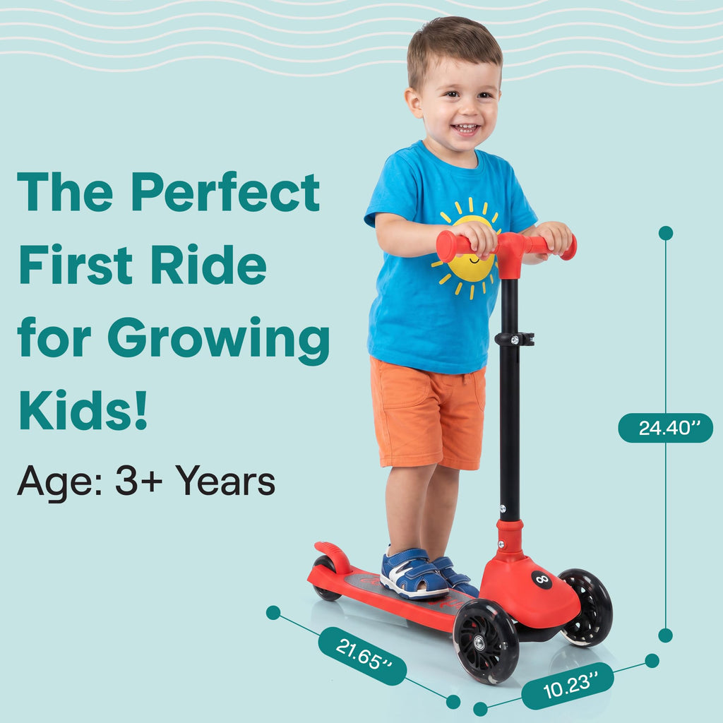 Foldable 3 Wheel Scooter with LED Wheels, Adjustable Handlebar, Red Z782840