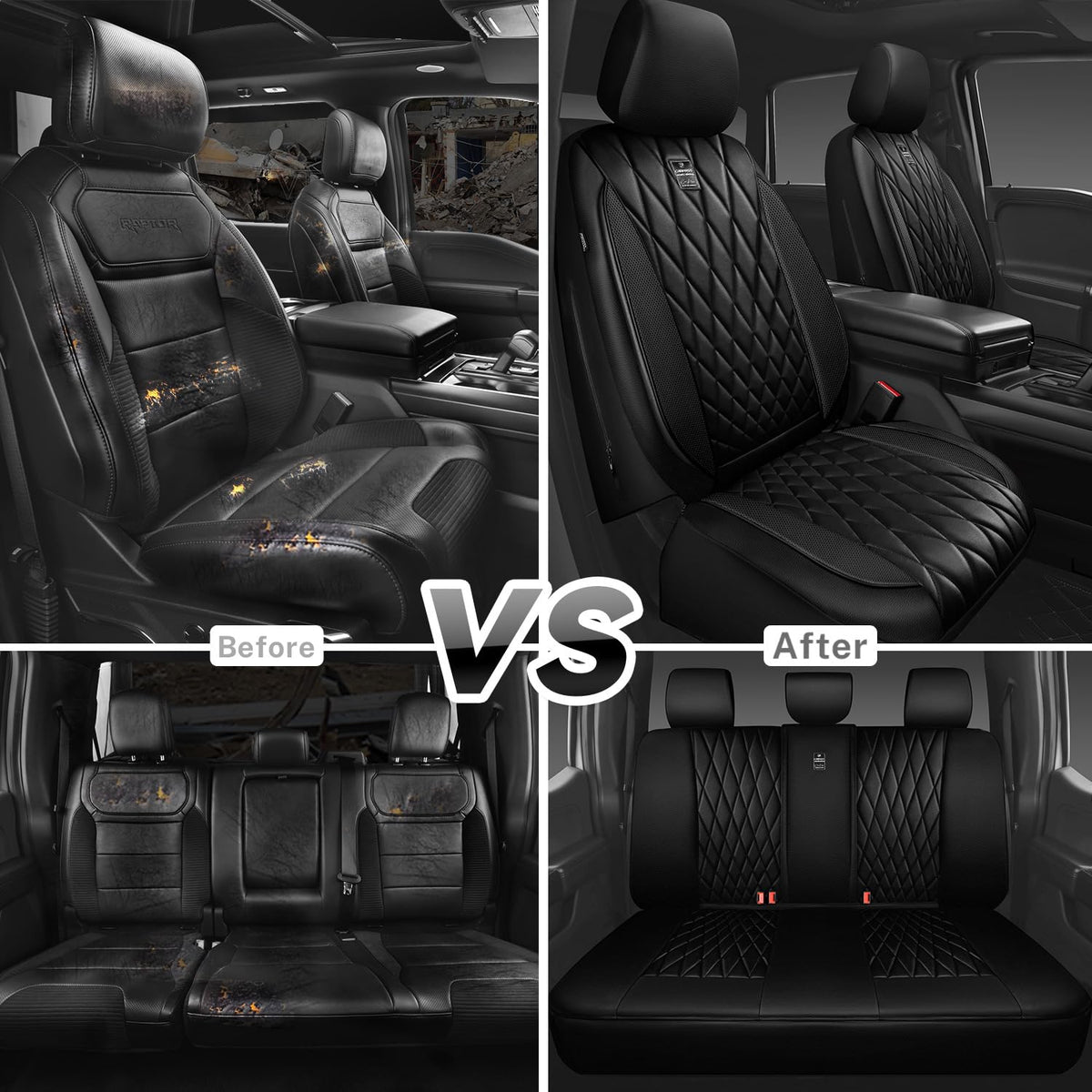 5 Seats Faux Leather Seat Covers Full Set Pure Black A3655