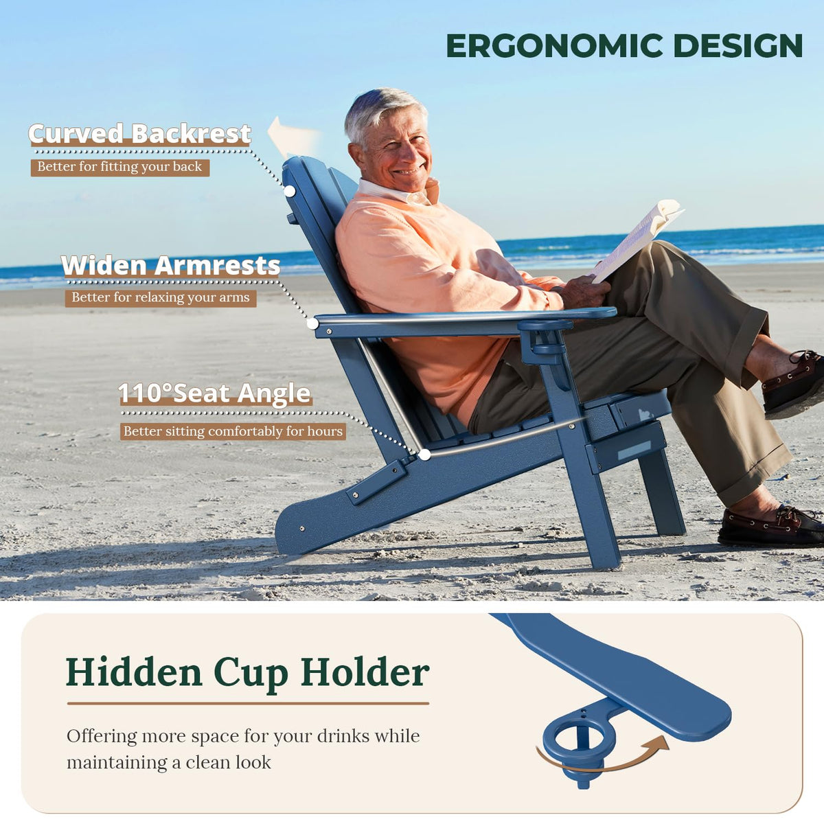 Folding Adirondack Chairs Set of 4 Blue HDPE Plastic V322