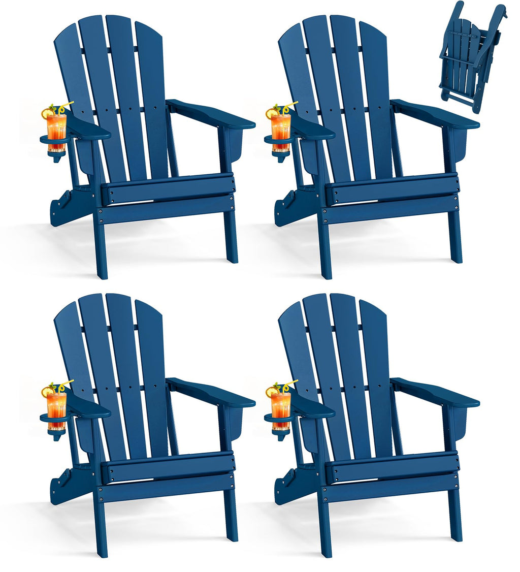 Folding Adirondack Chairs Set of 4 Blue HDPE Plastic V322