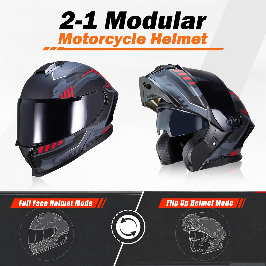 Dual Visor Flip up Modular Full Face Motorcycle Helmet F30363