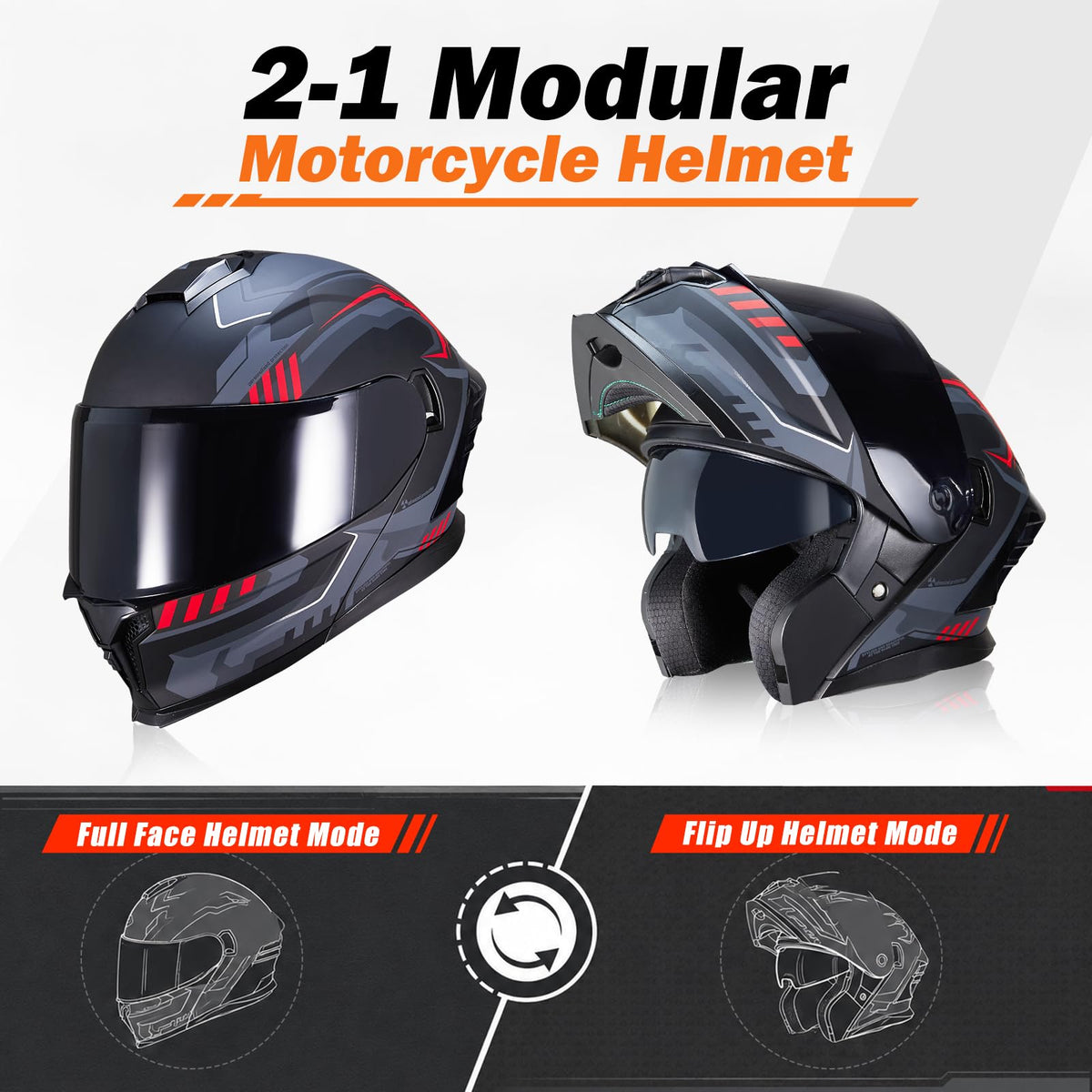 Dual Visor Flip up Modular Full Face Motorcycle Helmet F30363