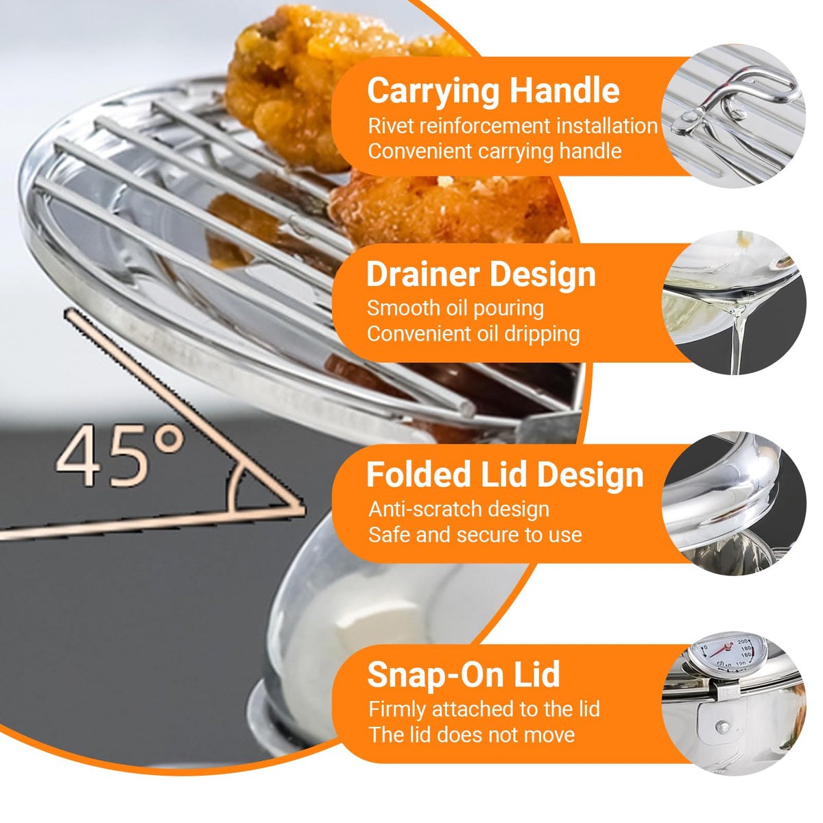 4.2L Stainless Steel Deep Fryer Pot with Thermometer F21514