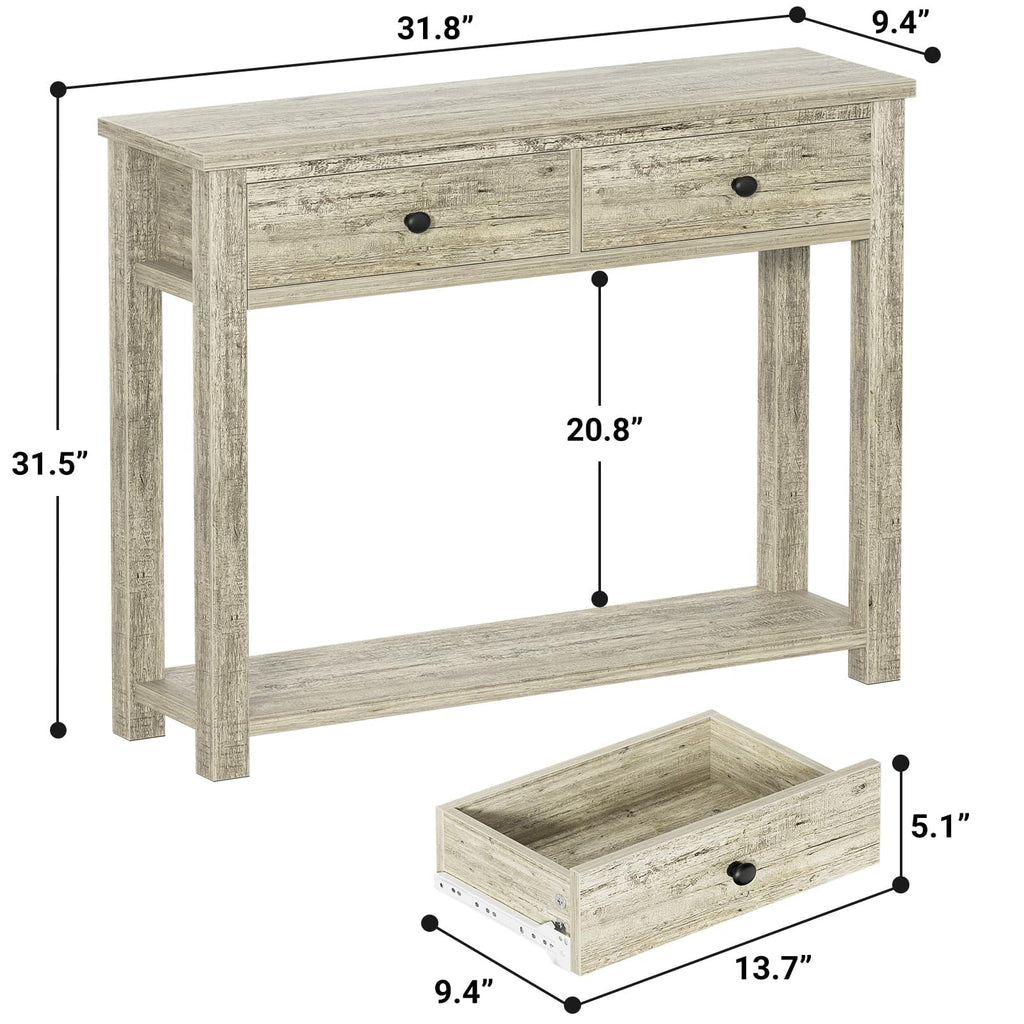 32 Inch Light Rustic Oak Console Table with 2 Drawers W4025